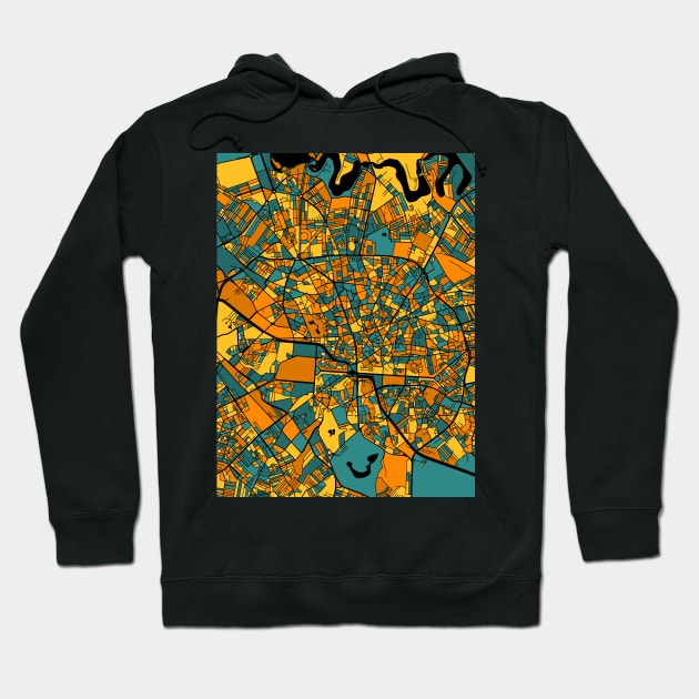 Bucharest Map Pattern in Orange & Teal Hoodie by PatternMaps